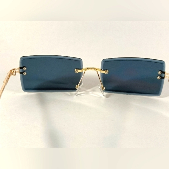 Rimless Rectangular Sunglasses Black Unisex Metal Frame - Picture 3 of 6